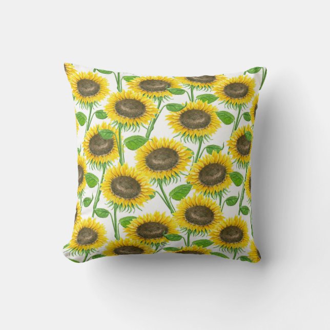 Sunflowers watercolor pattern cushion (Front)