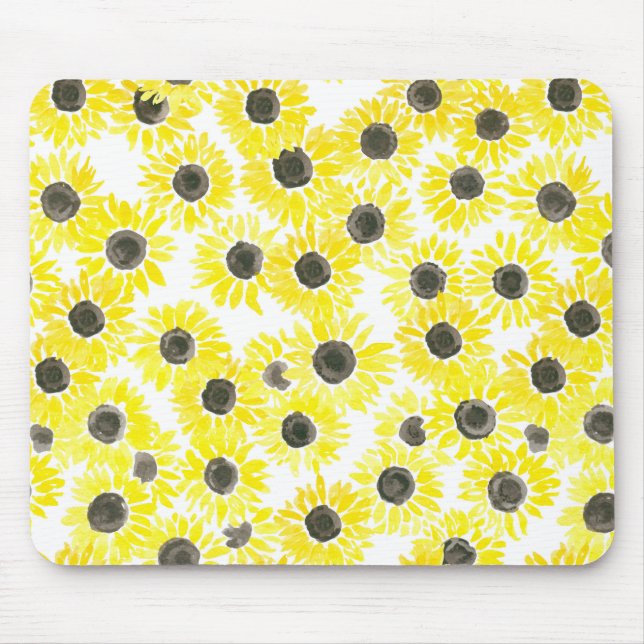 Sunflowers watercolor pattern mouse pad (Front)