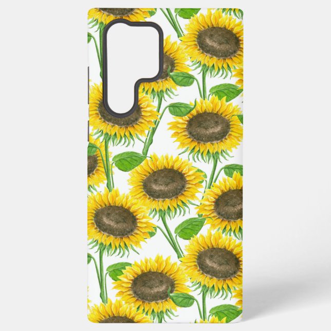 Sunflowers watercolor pattern samsung galaxy s22 ultra case (Back)