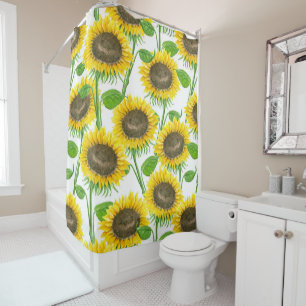Sunflowers watercolor pattern shower curtain