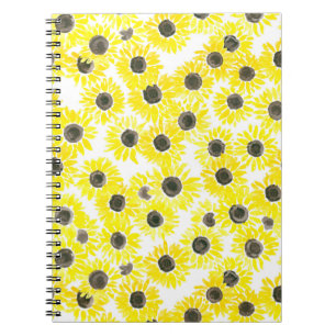 Sunflowers watercolor pattern spiral notebook