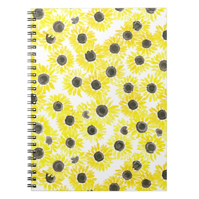 Sunflowers watercolor pattern spiral notebook (Front)