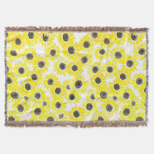 Sunflowers watercolor pattern throw blanket