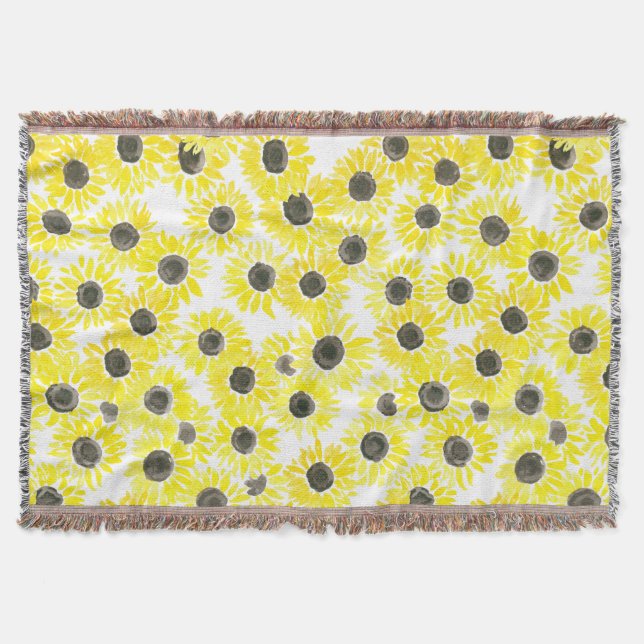 Sunflowers watercolor pattern throw blanket (Front)