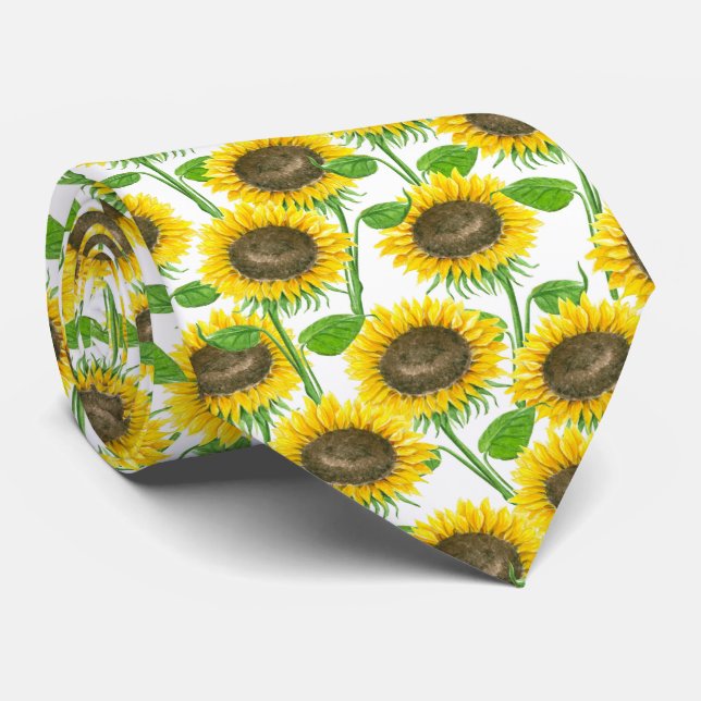 Sunflowers watercolor pattern tie (Rolled)