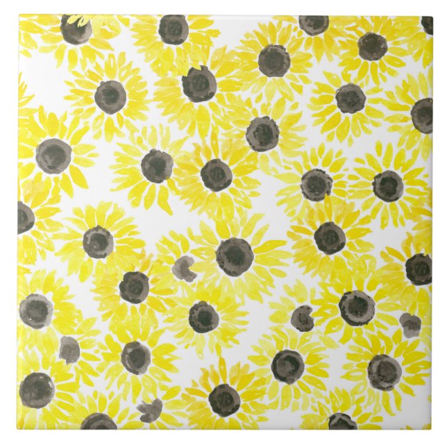 Sunflowers watercolor pattern tile (Front)