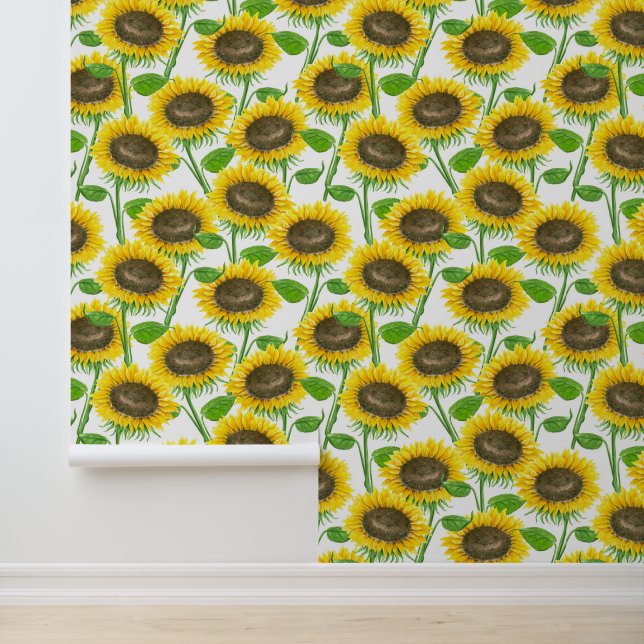 Sunflowers watercolor pattern wallpaper (Application)