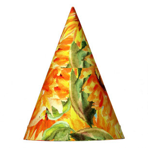 Sunflowers Watercolor: Seamless Illustration Party Hat