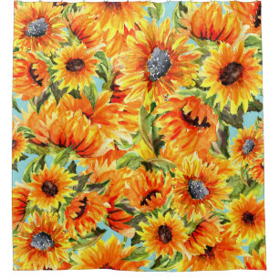 Sunflowers Watercolor: Seamless Illustration Shower Curtain