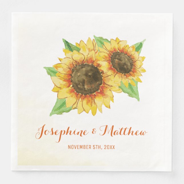 Sunflowers Watercolor Wedding Napkin (Front)