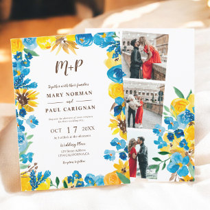 Sunflowers watercolor wreath fall photo wedding invitation