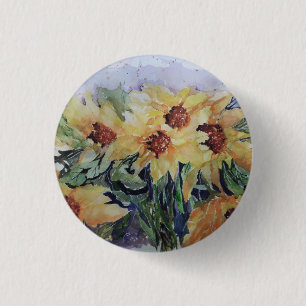 Sunflowers watercolour 3 cm round badge