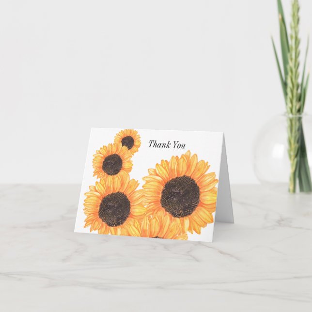 Sunflowers Watercolour For Her Thank You Card (Front)