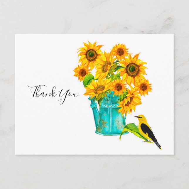 Sunflowers Watering Can Bouquet Thank You  Postcard (Front)