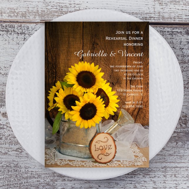 Sunflowers Watering Can Wedding Rehearsal Dinner Invitation (Creator Uploaded)