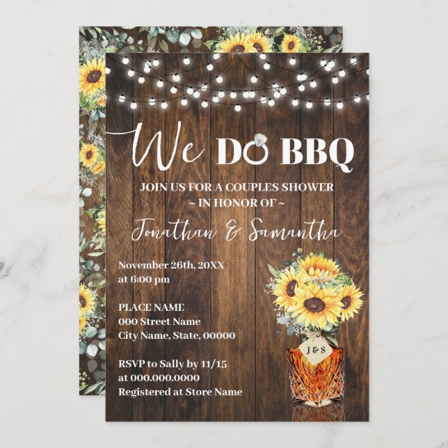 Sunflowers We do BBQ Couple Shower Country Wedding Invitation (Front/Back)