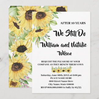 Sunflowers Wedding Anniversary Renewal Vows Invita Invitation