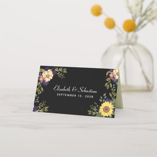 Sunflowers Wedding Place Card (Back)