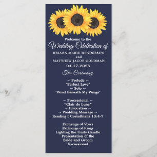 Sunflowers Wedding Program Country Floral on Blue Programme