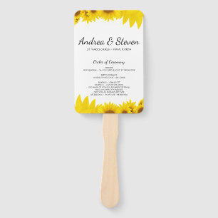 Sunflowers Wedding Program Fan. Helianthus Menu Hand Fan