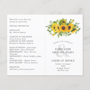 Sunflowers Wedding Program or other Event Custom
