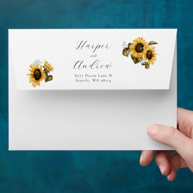 Sunflowers Wedding Return Address Envelope (Hand)