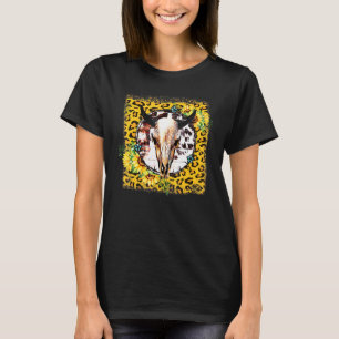 Sunflowers Western Turquoise Leopard Cow Bull Skul T-Shirt