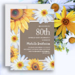 Sunflowers White Daisies Burlap 80th Birthday Invitation<br><div class="desc">Rustic yellow and brown sunflowers and white daisies with beautiful green leaves on burlap-styled 80th birthday party invitation for women.  Perfect for summer or fall celebrations.  Contact us for help with customisation or to request matching products.</div>