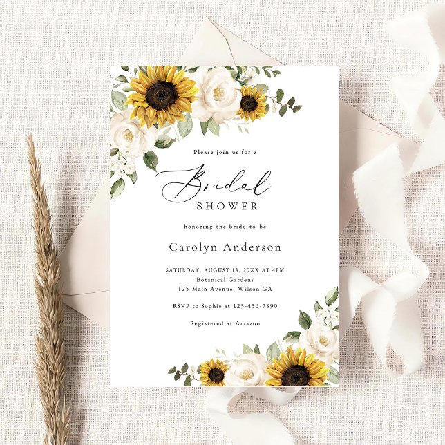 Sunflowers White Floral Greenery Bridal Shower Invitation (Creator Uploaded)