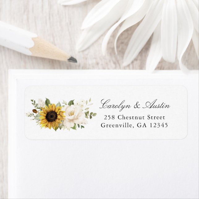 Sunflowers White Floral Greenery Return Address (Insitu)