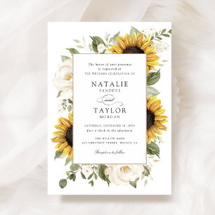 Sunflowers White Flowers Greenery Frame Wedding Invitation