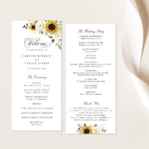 Sunflowers White Flowers Greenery Rustic Wedding Programme