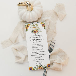 Sunflowers White Pumpkin Thanksgiving Dinner Menu