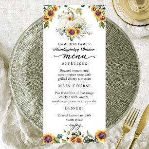 Sunflowers White Pumpkin Thanksgiving Dinner Menu