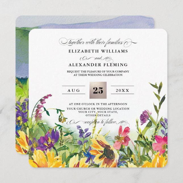 Sunflowers | Wild Meadow Rustic Wedding Invitation (Front/Back)