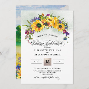 Sunflowers Wild Meadow Summer Rustic Wedding Invitation