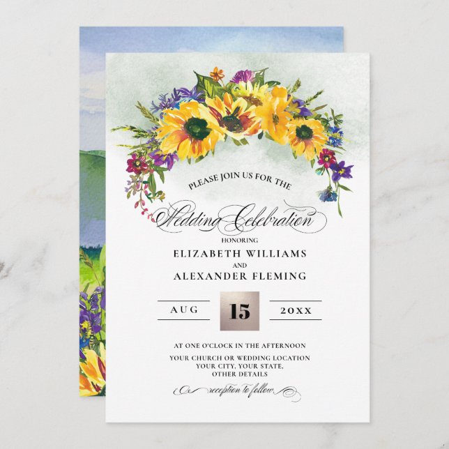 Sunflowers | Wild Meadow Summer Rustic Wedding Invitation (Front/Back)