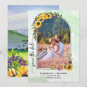 Sunflowers Wild Meadow Summer Wedding Photo Save The Date
