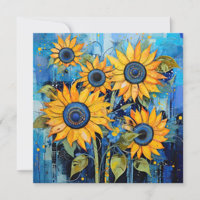 Sunflowers Wildflowers Flower Mixed Media Design Invitation (Front)