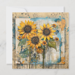 Sunflowers Wildflowers Flower Mixed Media Design Invitation