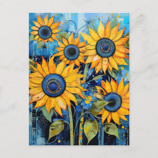 Sunflowers Wildflowers Flower Mixed Media Design Postcard