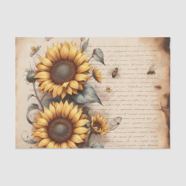 Sunflowers with Bees and Butterflies  Tissue Paper (Front)