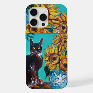 SUNFLOWERS WITH BLACK CAT IN BLUE TURQUOISE Case-M iPhone 15 Pro Max Case