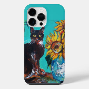 SUNFLOWERS WITH BLACK CAT IN BLUE TURQUOISE Case-M iPhone 14 Pro Max Case