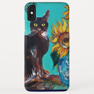 SUNFLOWERS WITH BLACK CAT IN BLUE TURQUOISE Case-Mate iPhone CASE