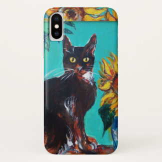 SUNFLOWERS WITH BLACK CAT IN BLUE TURQUOISE Case-Mate iPhone CASE