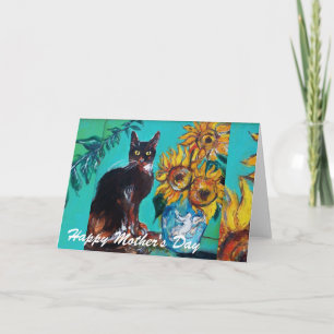 SUNFLOWERS WITH BLACK CAT / Mother's Day Card
