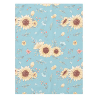 Sunflowers With Blue Background Tablecloth