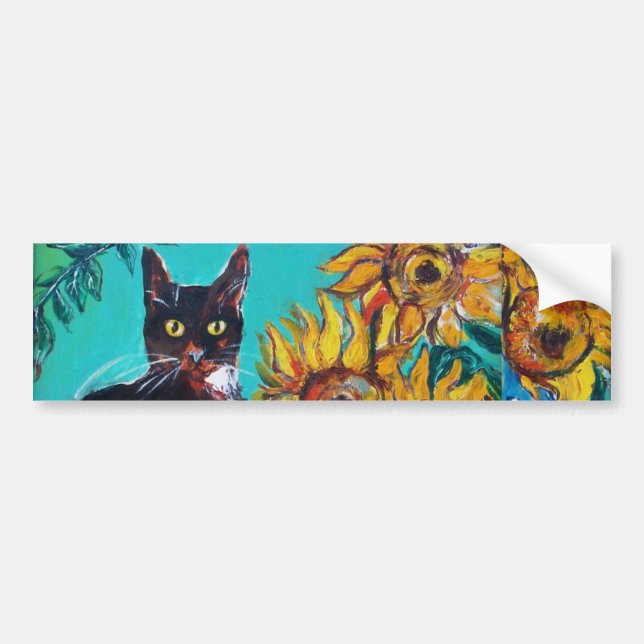 SUNFLOWERS WITH CAT -detail Bumper Sticker (Front)