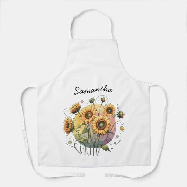 Sunflowers with Customisable Name Apron (Front)